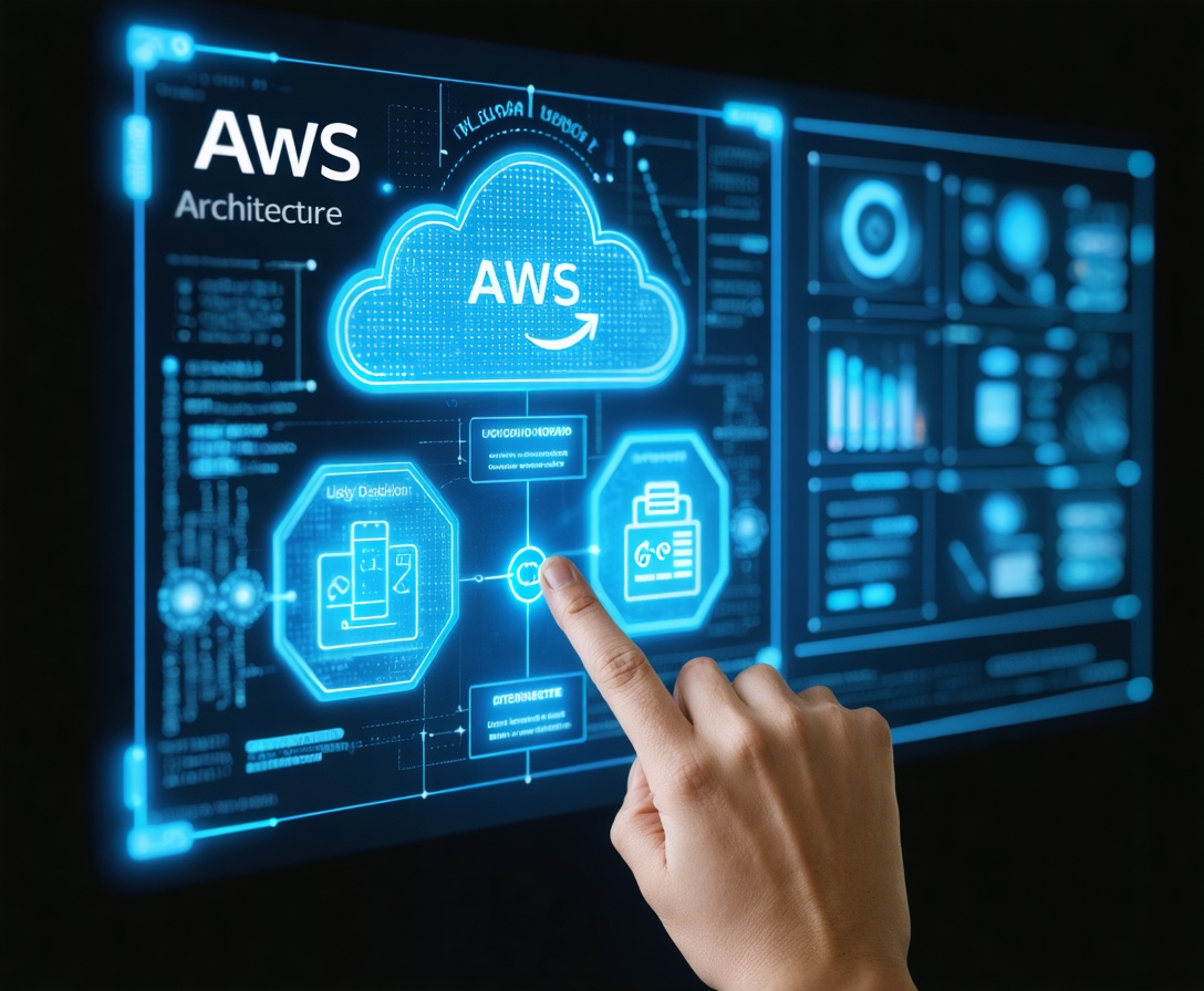A student analyzing AWS cloud architecture diagrams